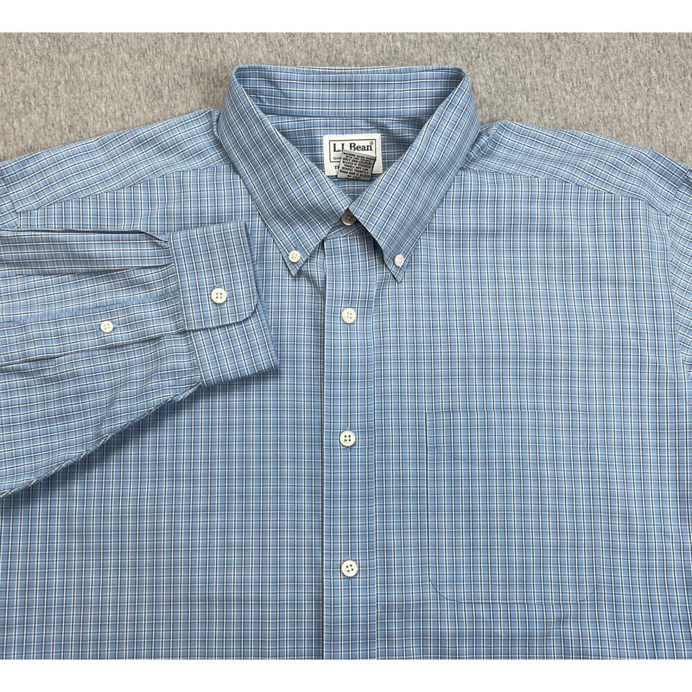LL Bean Shirt Mens 17.5 - 34 Check 100% Cotton Traditional Fit Button Down